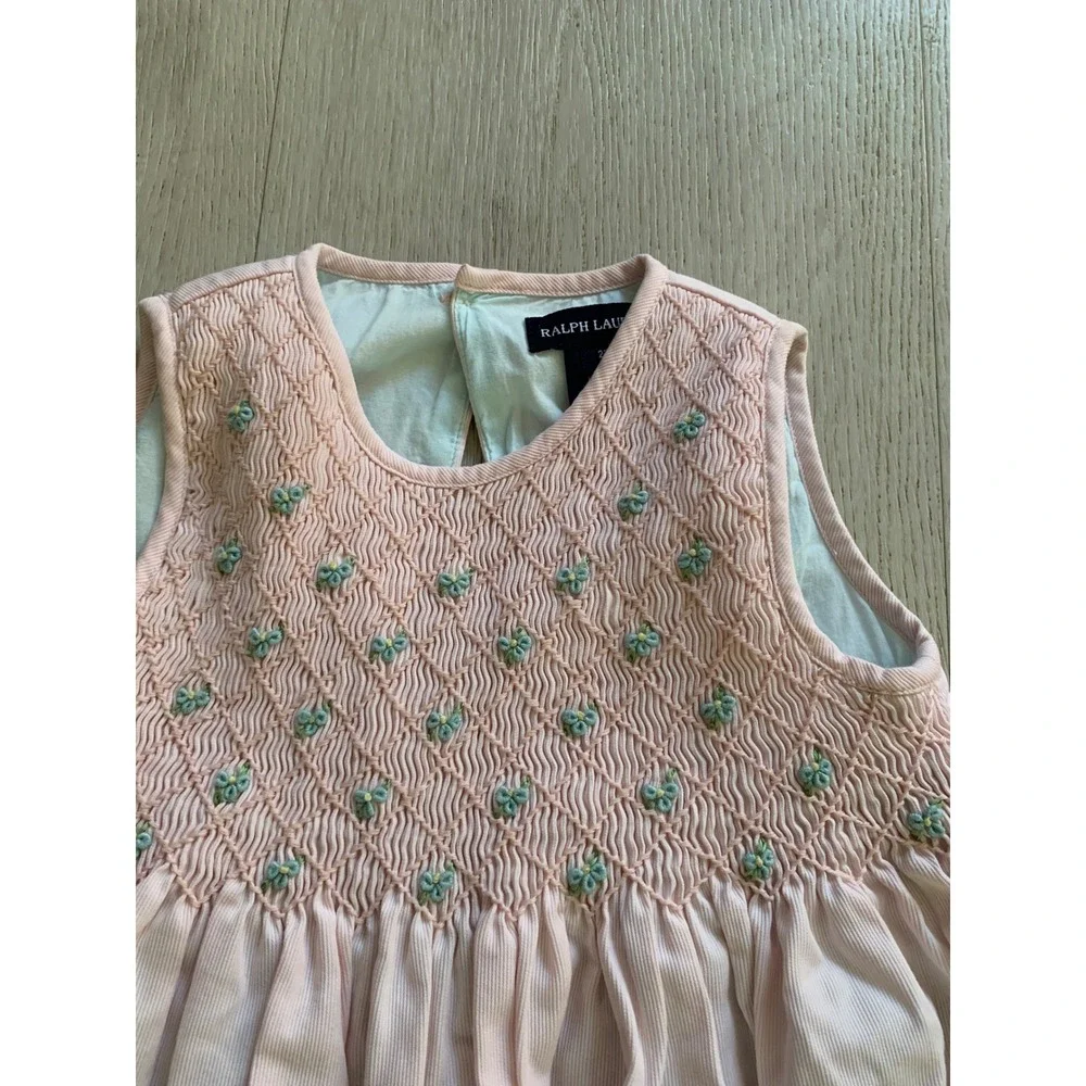 Ralph Lauren Kids Pink Smocked Floral Pique Cotton Dress 2T Pastel Cottagecore